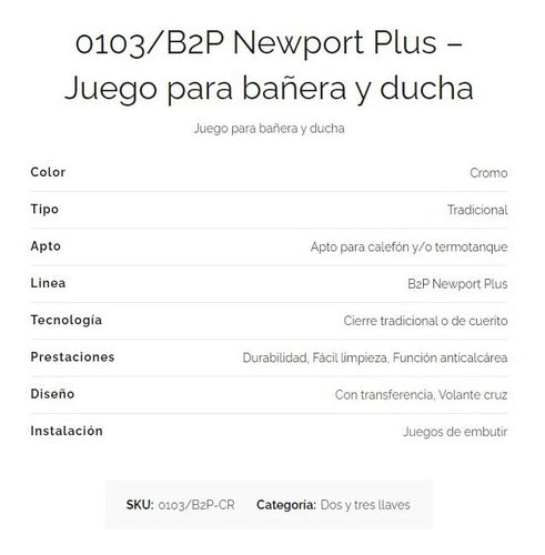 Grifería Fv Newport Plus 103/b2 Ducha Con Transferencia 2