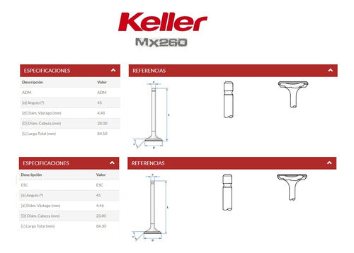 Keller Mx 260 Kit Valvulas Admision Y Escape 4 Piezas 1