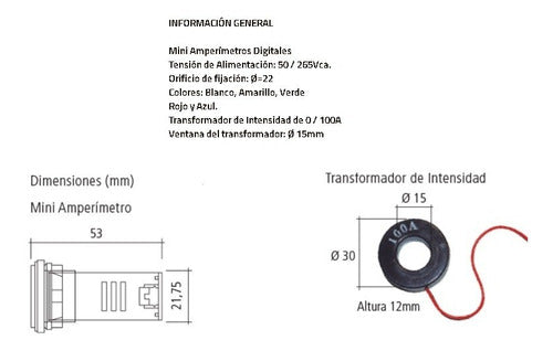 TBCin Amperimetro Digital 22mm 100a 220v Ojo De Buey Rojo 1