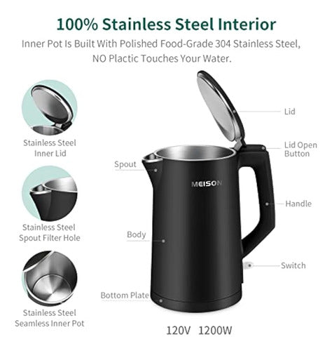 Meison Electric Kettle, 1.7 L, Double Wall 1