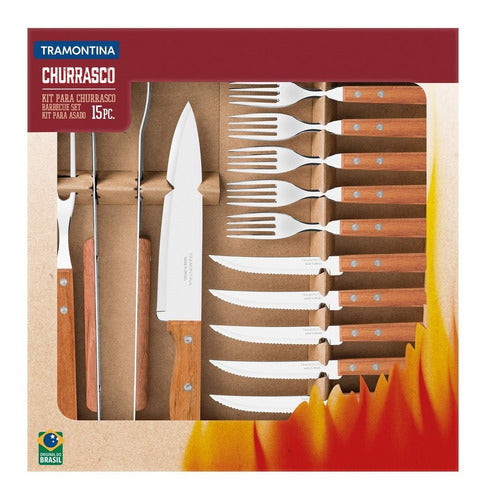 Kit Para Churrasco Natural 15 Pçs Com Petisqueira Tramontina 3