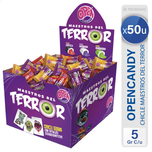 Open Candy Maestros Del Terror Chewing Gum with Tatoo Display x50 Units Best Price 0