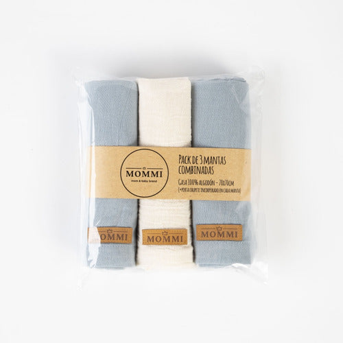 Mommi Swaddle Blanket Muslin Cotton Kit of 3 for Baby 0