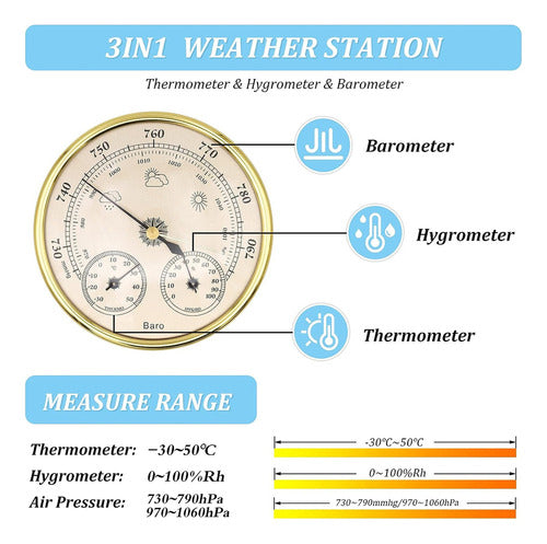 Termômetro Meteorológico Portátil 3 Em 1, Barômetro E Higrôm 2
