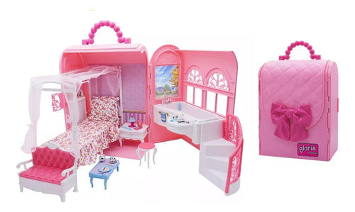 Gloria Doll Furniture and Accessories Carry Case with Bedroom and Bathroom - Dolls Not Included 0