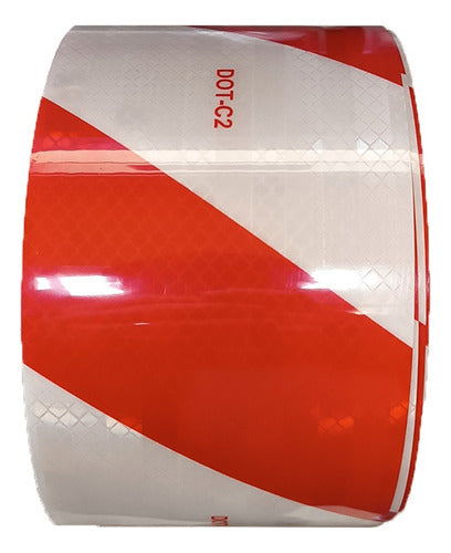 Diagonal Red and White Reflective Tape 10cm 0