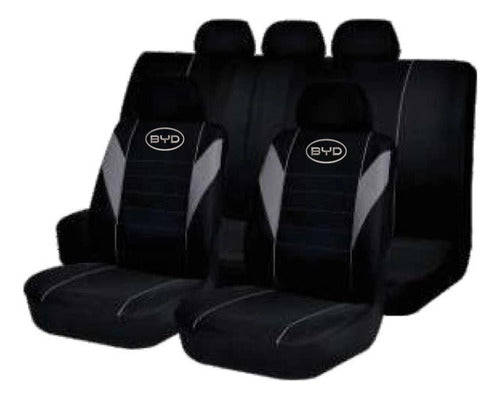 Best Car Black Fabric Seat Cover with Gray Stripes and Embroidered Logo 0