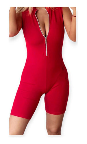 JPM Short Catsuit in Cotton and Lycra with Closure Detail 4