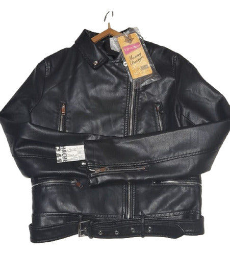 Young Desing Black Eco-Leather Women's Fitted Cross Front Jacket 0