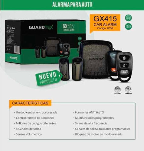 Guardtex Gx-412 Full Volumetric Car Alarm with 2 Remote Controls 1