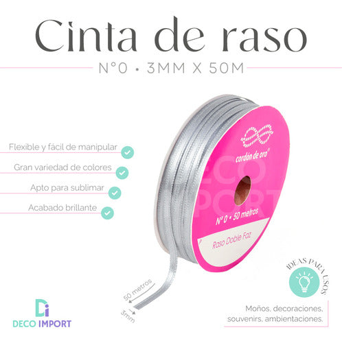 Cordón de Oro Cinta De Raso 3mm - N 0 X 50 Metros 1