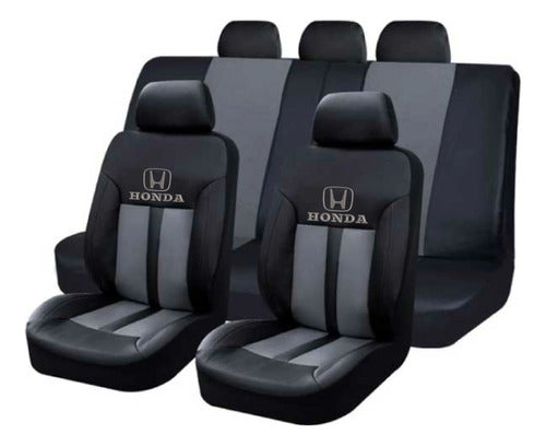 Honda Embroidered Logo EcoLeather Seat Covers Black Grey 0