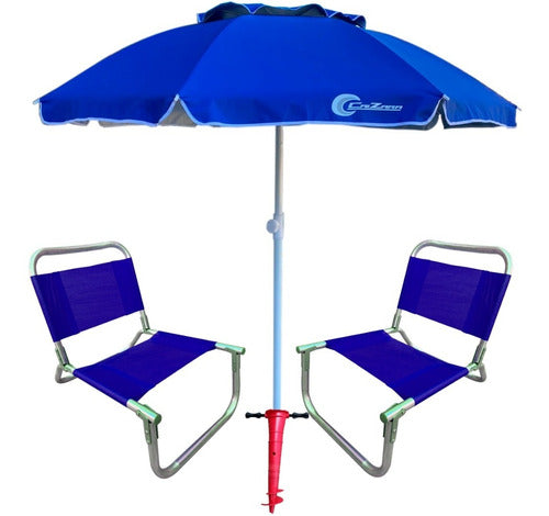 Set of 2 Reinforced Aluminum Beach Chairs 90kg + Super Strong 2m Umbrella 0
