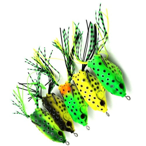 5pcs Soft Fishing Lures Frog Great Topwater Crankbait Hooks 2