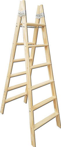 N&G Sanitarios Reinforced Wooden Ladder 6 Flat Steps Painter Type 1.7m 1