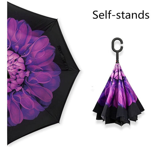 Fashion Deco Set X 2 Inverted Umbrellas Reversible Rain with Designs 1