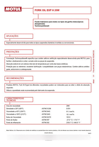 Óleo Garfo Bengala Motul Fork Oil Expert Heavy 20w 1litro 4