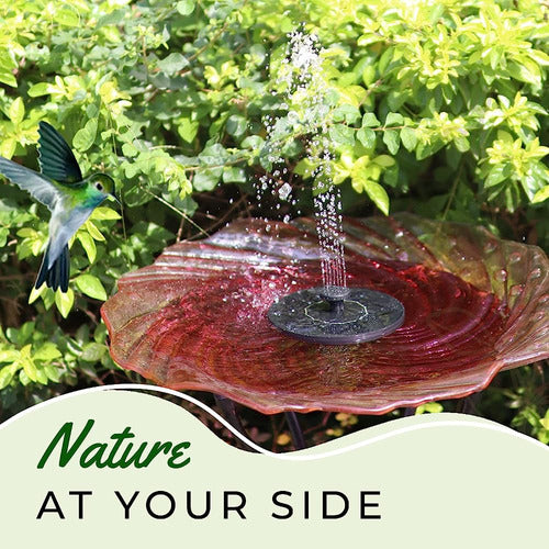 Grateful Gnome Hand-Painted Glass Bowl Bird Bath with Solar Fountain 1