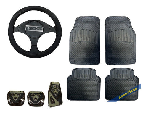 Goodyear Floor Mat 4-Piece Set with Steering Wheel Cover and Sports Pedals for Ford Ka 14