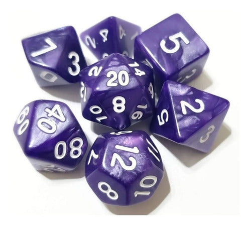 WiZ Set of 7 Dungeons & Dragons Dice - Violet & White Pearl with Pouch 0