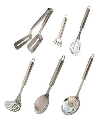 Set X6 Utensilios Acero Abrelatas Espatula Batidor Cuchara 0