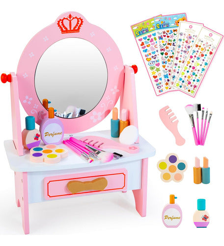 Mesa De Vanity Para Niñas, Espejo Rotatorio 360°, Edad 3+ 0