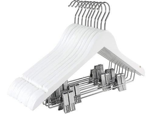 Danper Pack X 10 White Wooden Hangers with Clips for Adults 0