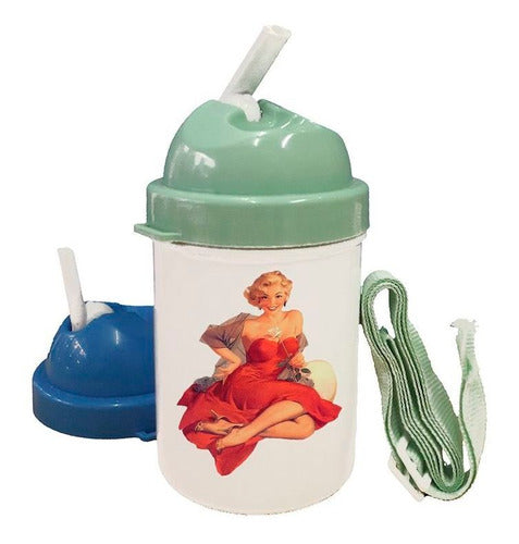 Pin Up Girl Woman Pink Red Water Bottle 0