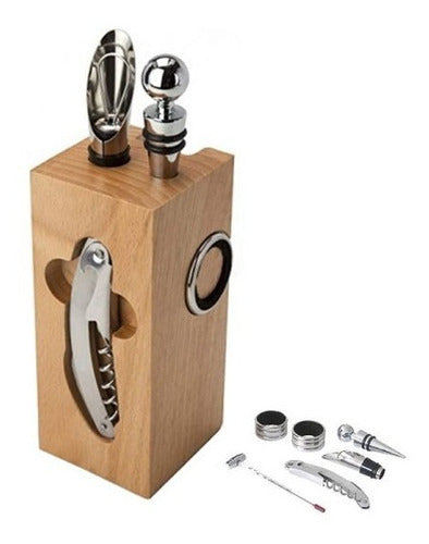 Set De Vino Calado De Madera Incluye 4 Accesorios 0