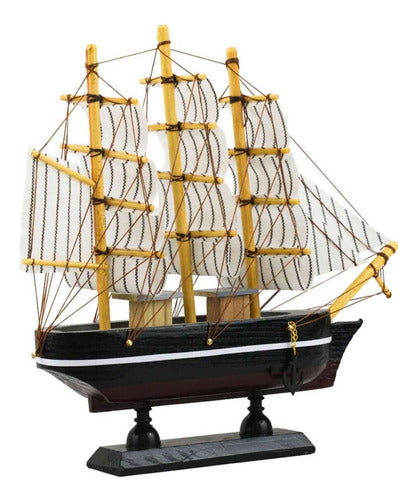 Miniatura Barco Navio Veleiro Madeira Casco Preto Basemarron 3