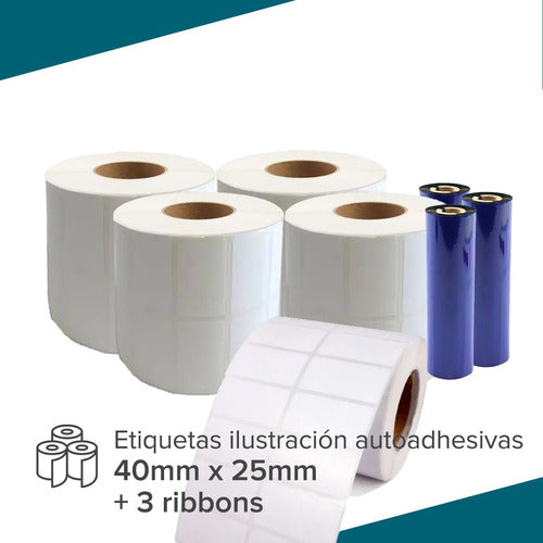 Self-Adhesive Labels 40x25 + 3 Ribbons Ideal for Ml Full 1