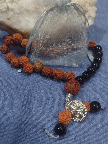 LeHaim Japa Mala (27 Beads), Rudraksha Seeds and Black Agate 7