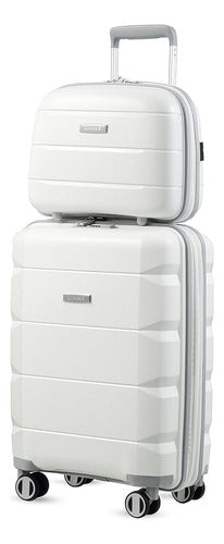 LUGGEX White Carry-On Luggage with Swivel Wheels, Suitcase 0