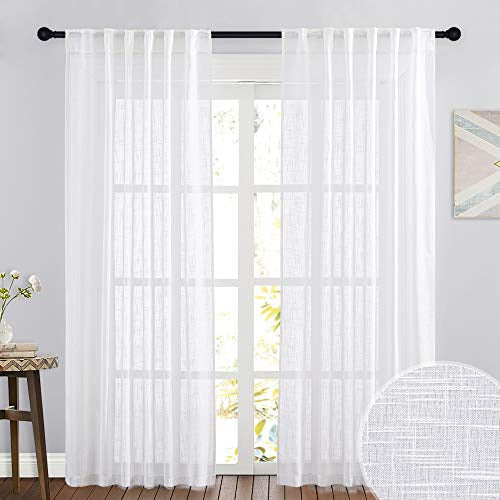 Ryb Home Sheer Linen Textured Curtain with Back Tab and Pocket for Rod 0