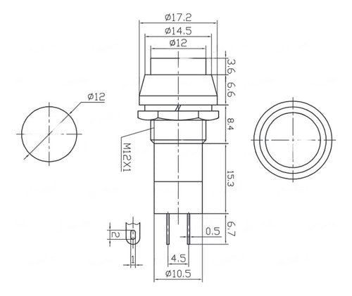 ELUMILED Normal Closed Push Button 12mm Round 1A 250V Black 2