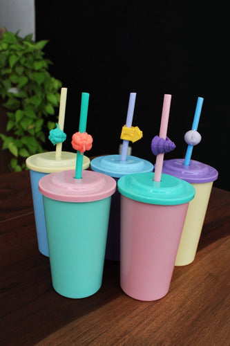 Reusable Plastic Cup 300cc X20u with Straw and Identifiable Cup Holder 7