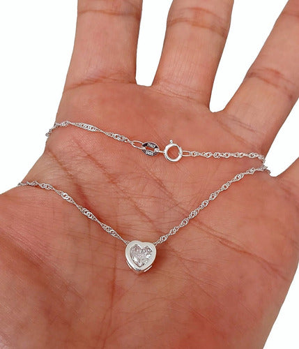 Heart Pendant Chain with 6mm Cubic Zirconia 925 Silver 0