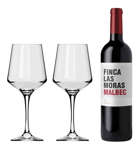 Set Vino Finca Las Moras + 2 Copas Vidrio Brunello 490ml 0