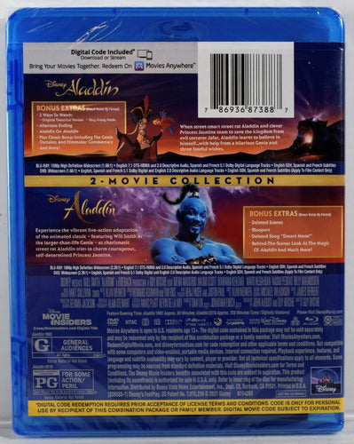 Disney Aladdin 2 Movie Collection Blu-ray + DVD 1992 + 2019 1