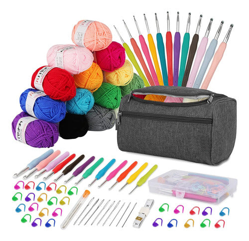 YINVA Beginner Crochet Kit, 15 Colors Yarn, Hooks 5-20c 0