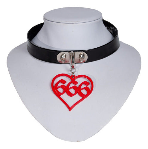 666 Heart Choker Necklace Collar 0