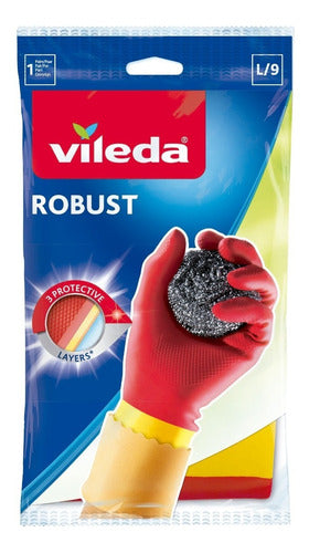 Vileda Strong Cleaning Gloves 3 Layers High Resistance Latex Gloves 10
