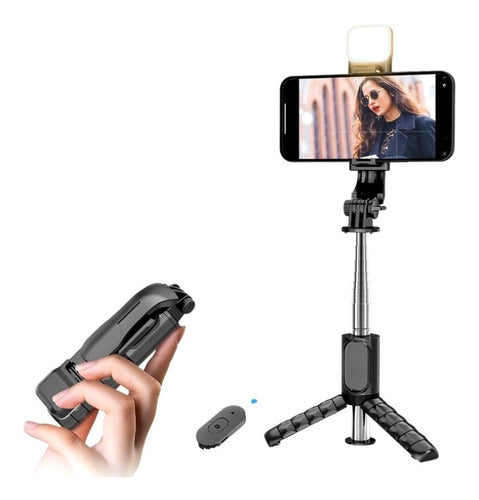 Monopod Palo Selfies Celular Bluetooth Tripode + Luz 3 Tonos 0