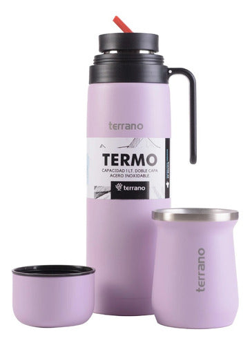 Terrano Set Termo Con Manija 1 Lt. + Mate Tradicional En Acero 0