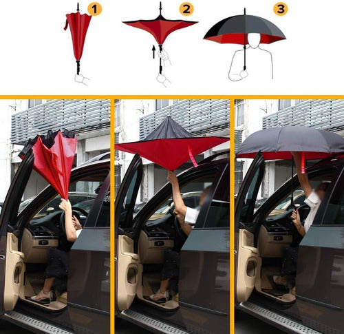 Fashion Deco Set X 2 Inverted Umbrellas Reversible Rain with Designs 3