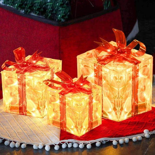 FUNPENY Caja Regalo Navidad Transparente 60leds Blanco Cálido Set X3 5