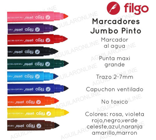 12 Filgo Jumbo Water-based Marker Pink Thick Thin Fibers 1
