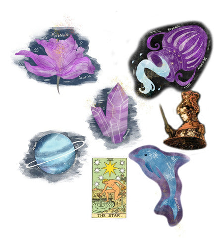 Miranda Lu Oráculos Set Stickers Zodiac Aquarius Illustrated Astro Tarot 0