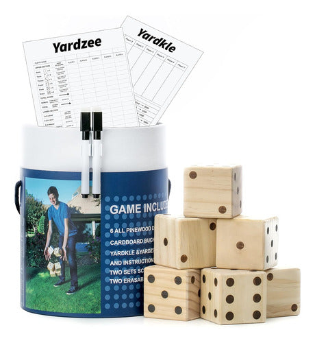 SPORT BEATS Large Wooden Yard Dice Set of 6 with Two Games 0