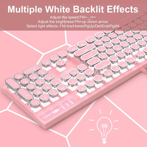 Camiysn Retro Pink Mechanical Keyboard with White Backlighting, 104 Keys 1